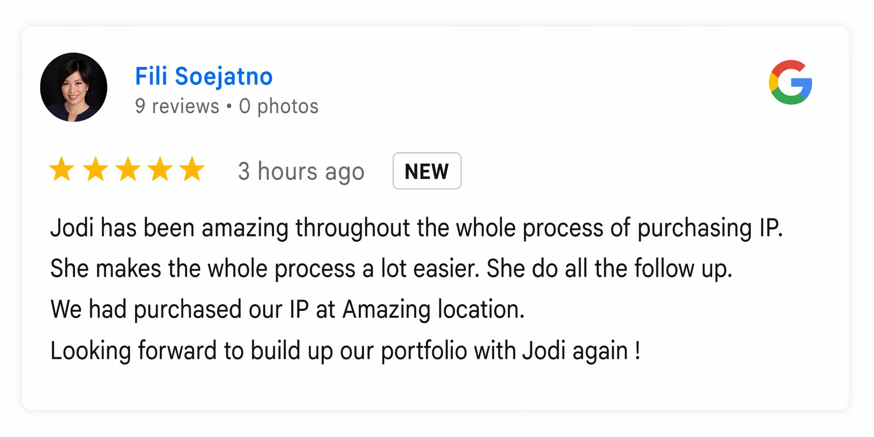 Google review from Fili