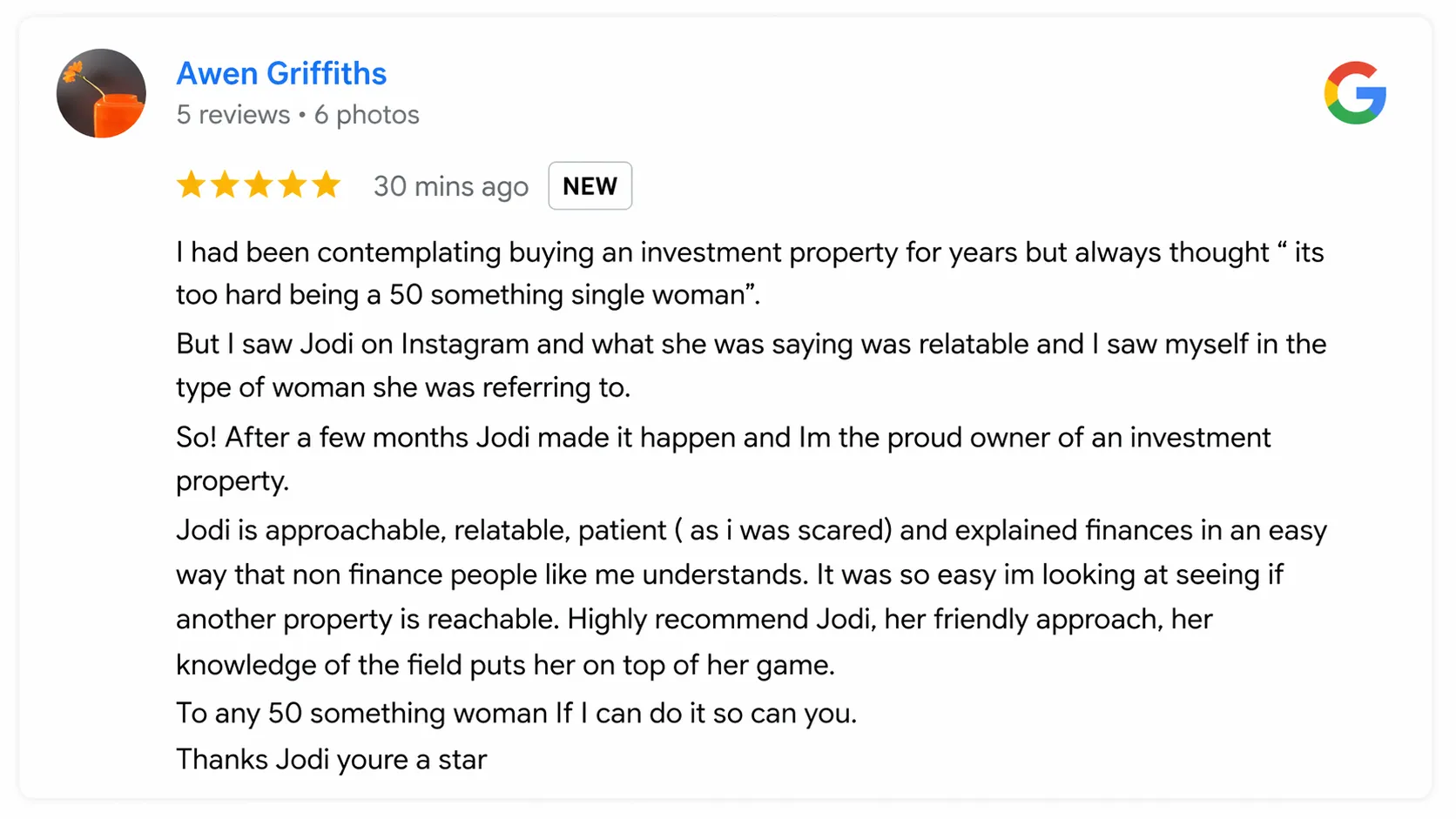 Google review from Griffiths