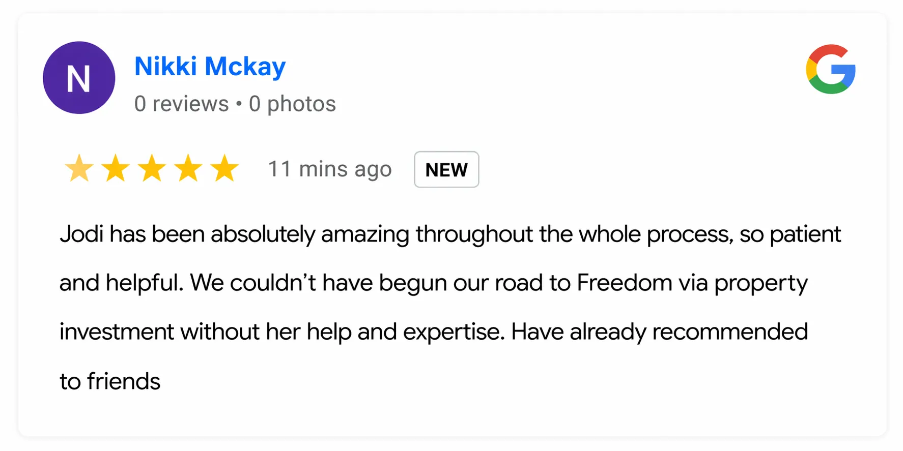 Google review from McKay