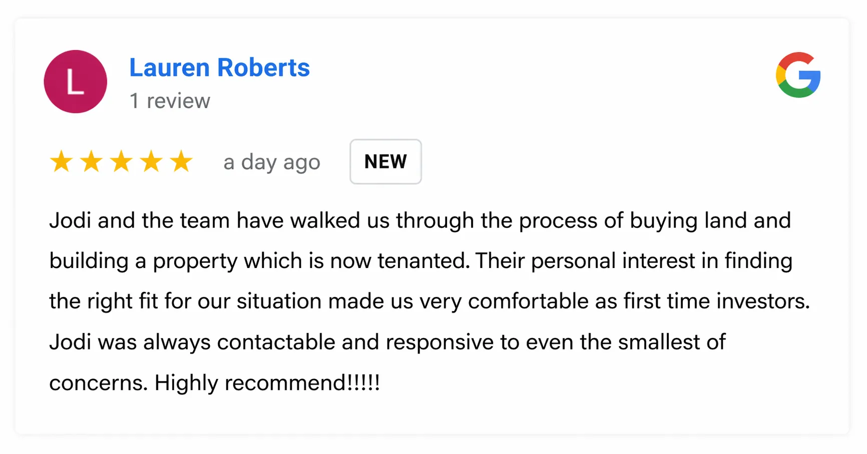 Google review from Roberts