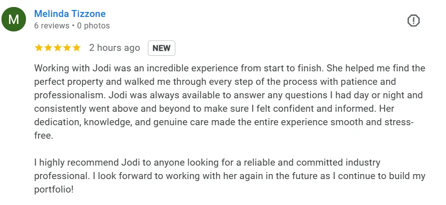 Google review from Melinda Tizzone