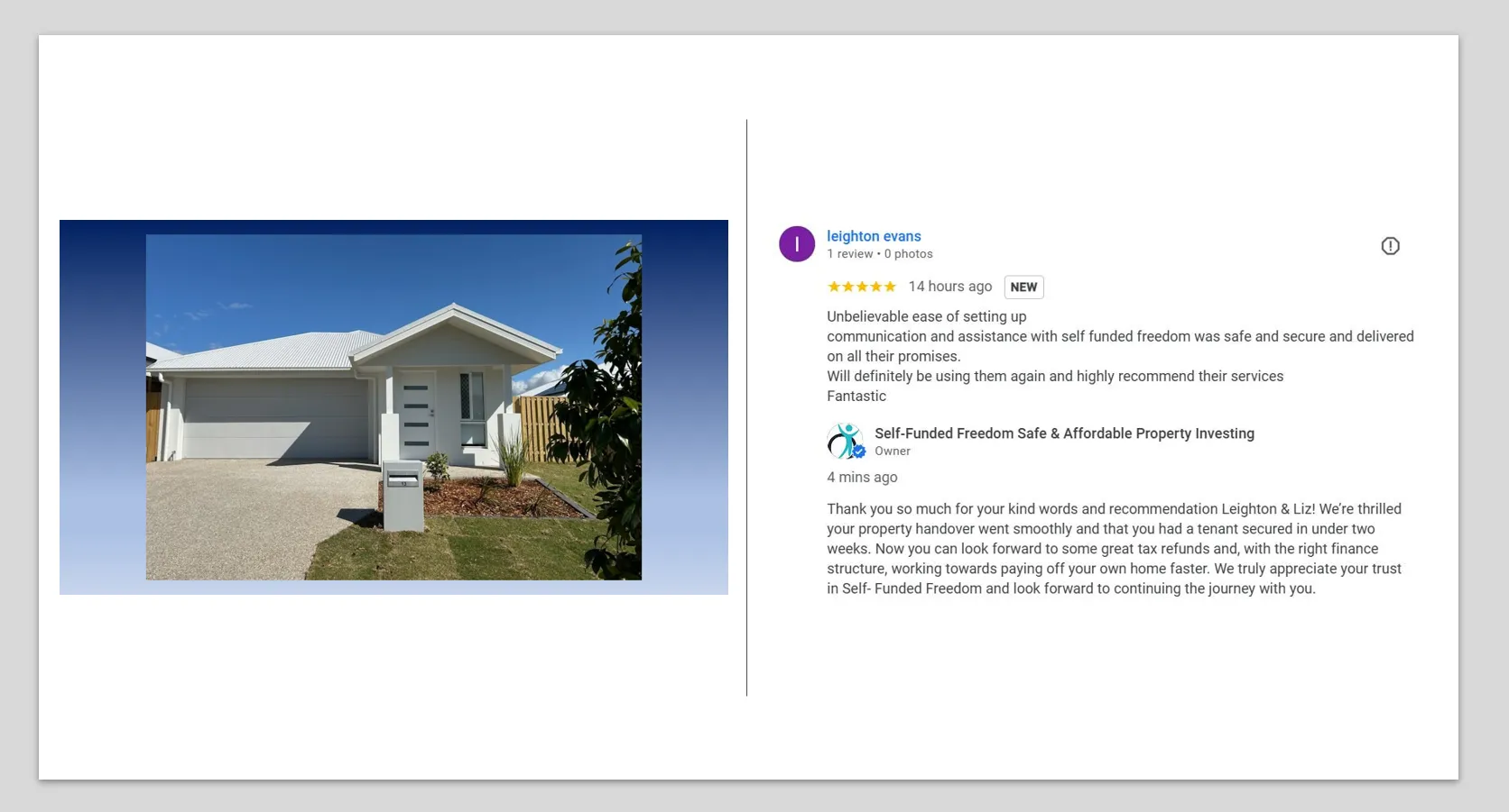 Google review from the Evans family